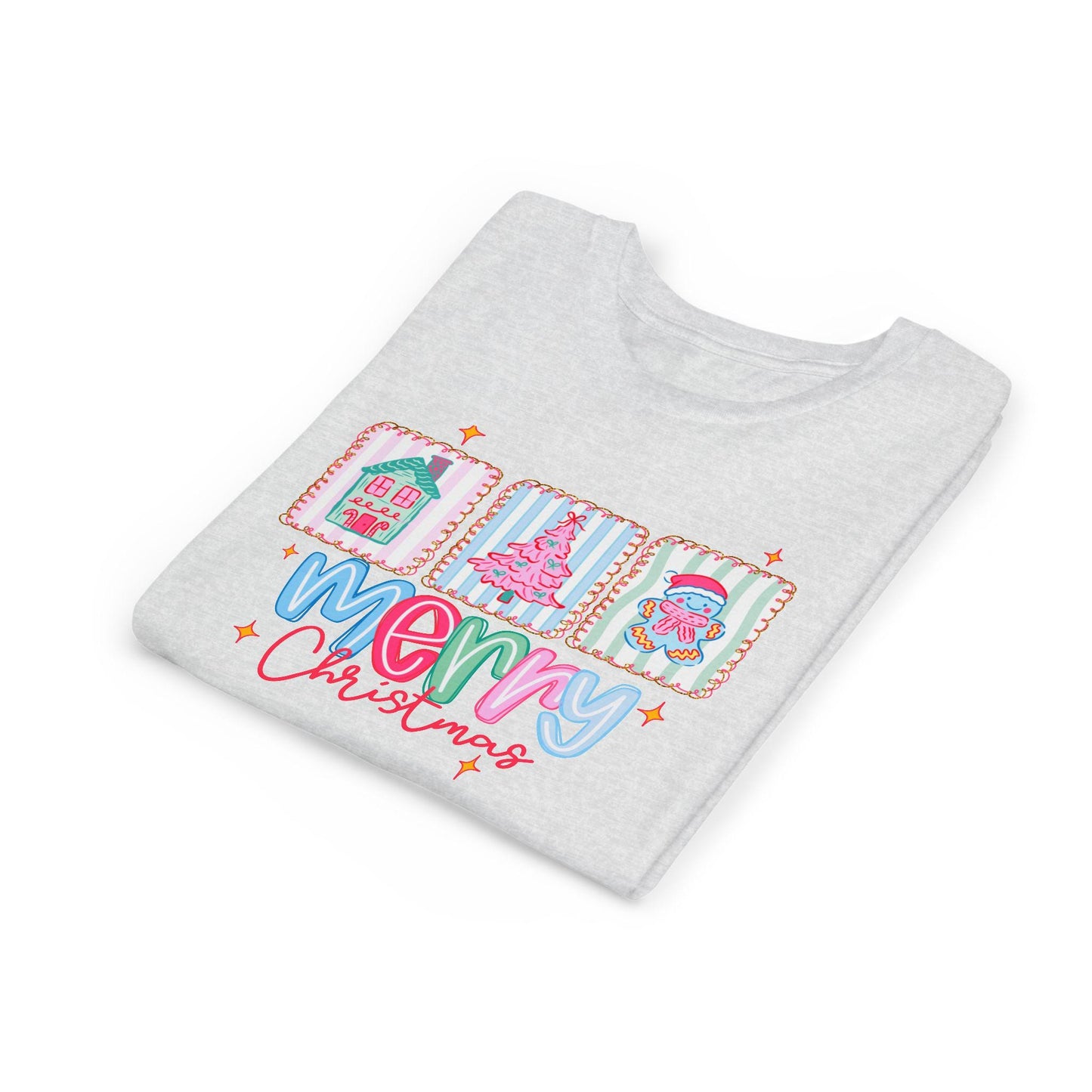 Merry Christmas Youth Tee, Holiday Shirt for Kids, Cute Christmas Apparel, Gifts for Children, Kids Short Sleeve Christmas Tee