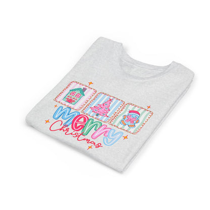 Merry Christmas Youth Tee, Holiday Shirt for Kids, Cute Christmas Apparel, Gifts for Children, Kids Short Sleeve Christmas Tee