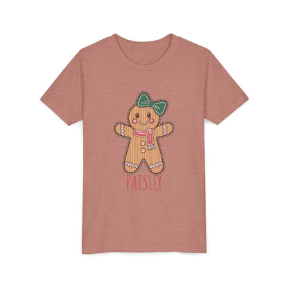 Personalized Gingerbread Holiday Youth Tee, Cute Christmas Shirt, Winter Outfit, Cozy Family Gift, Kids Holiday Apparel
