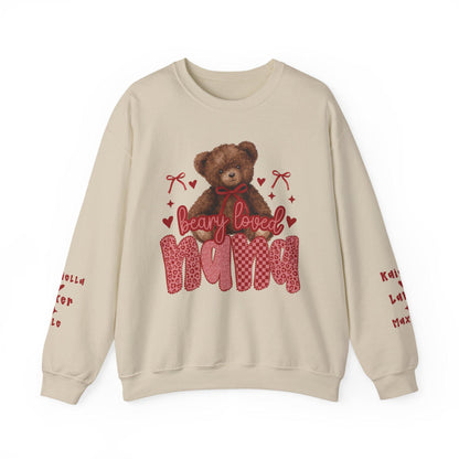 Beary Loved Mama Sweatshirt | Teddy Bear, Heart Pattern, Mama Typography