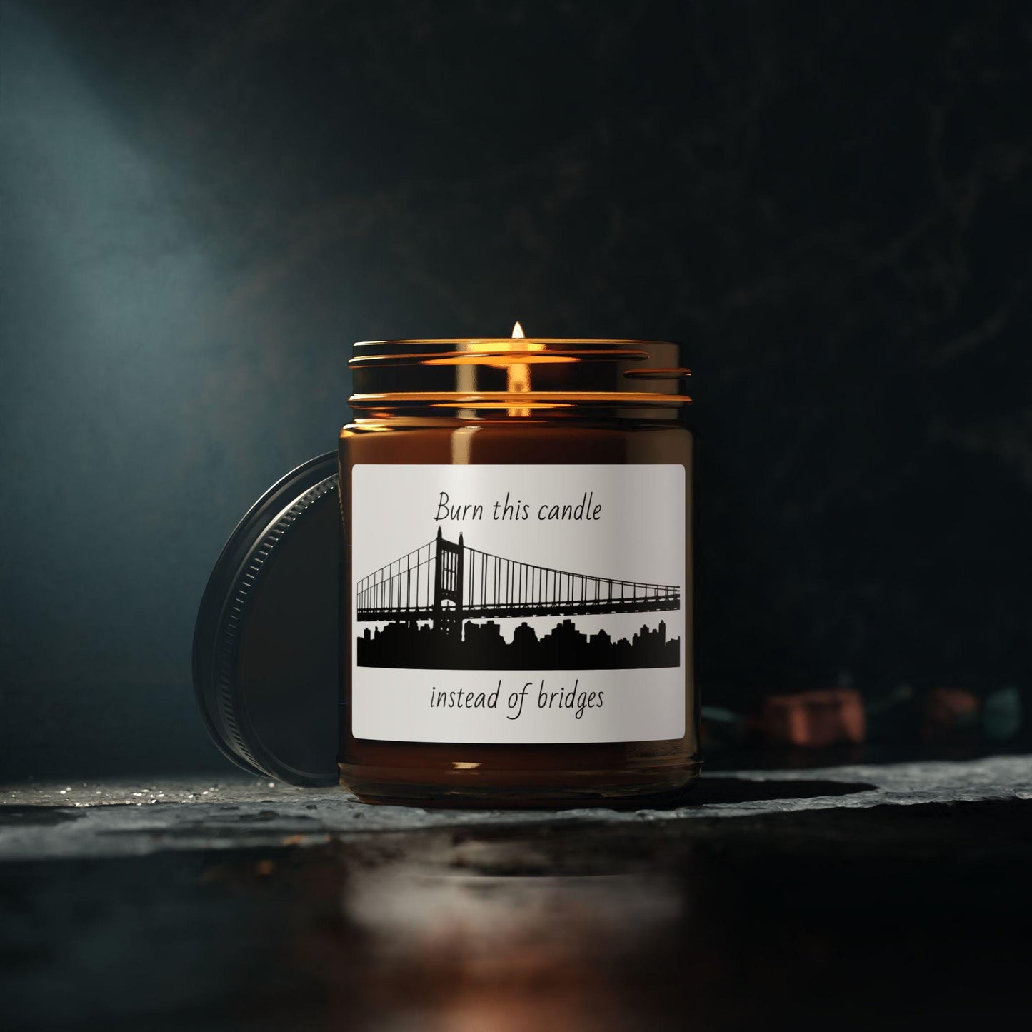 Burn this candle instead of bridges Candle, gag gift, white elephant gift, coworker gift, Scented Soy Candle (Multi-Size, Amber Jar)