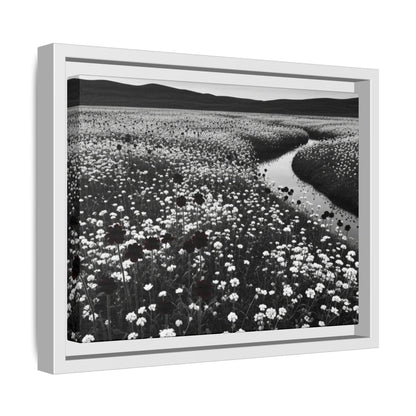 Framed Floral Landscape Canvas Print: Black and White Nature Decor