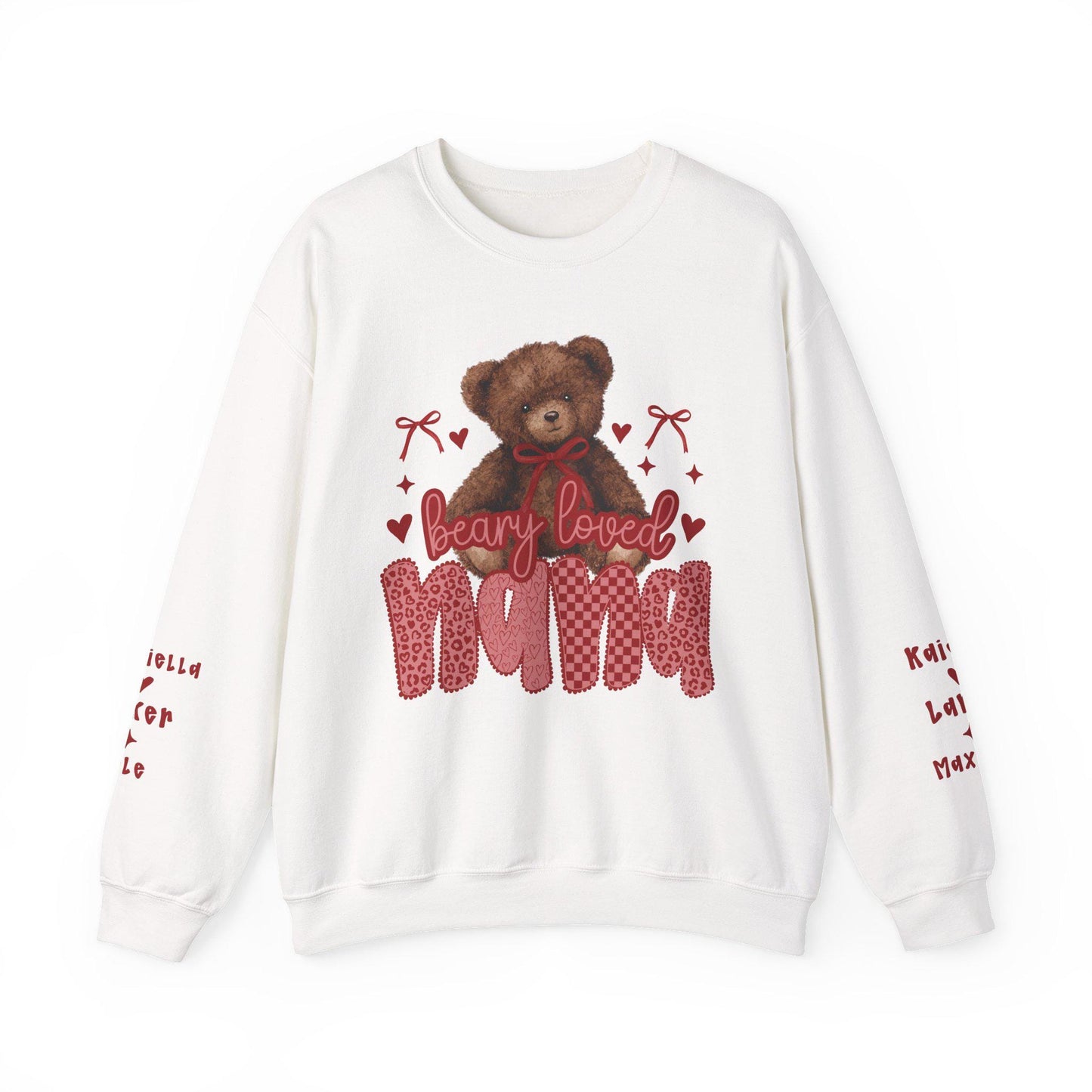 Beary Loved Mama Sweatshirt | Teddy Bear, Heart Pattern, Mama Typography
