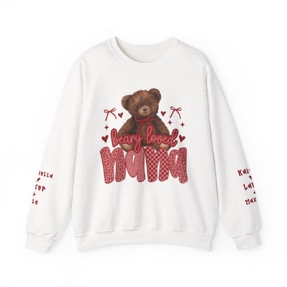 Beary Loved Mama Sweatshirt | Teddy Bear, Heart Pattern, Mama Typography