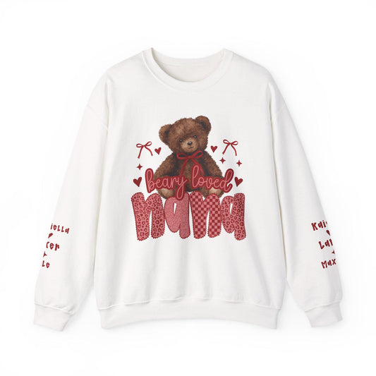 Beary Loved Mama Sweatshirt | Teddy Bear, Heart Pattern, Mama Typography