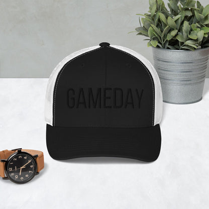 PUFF EMBROIDERY Trucker hat, black on black, GAMEDAY