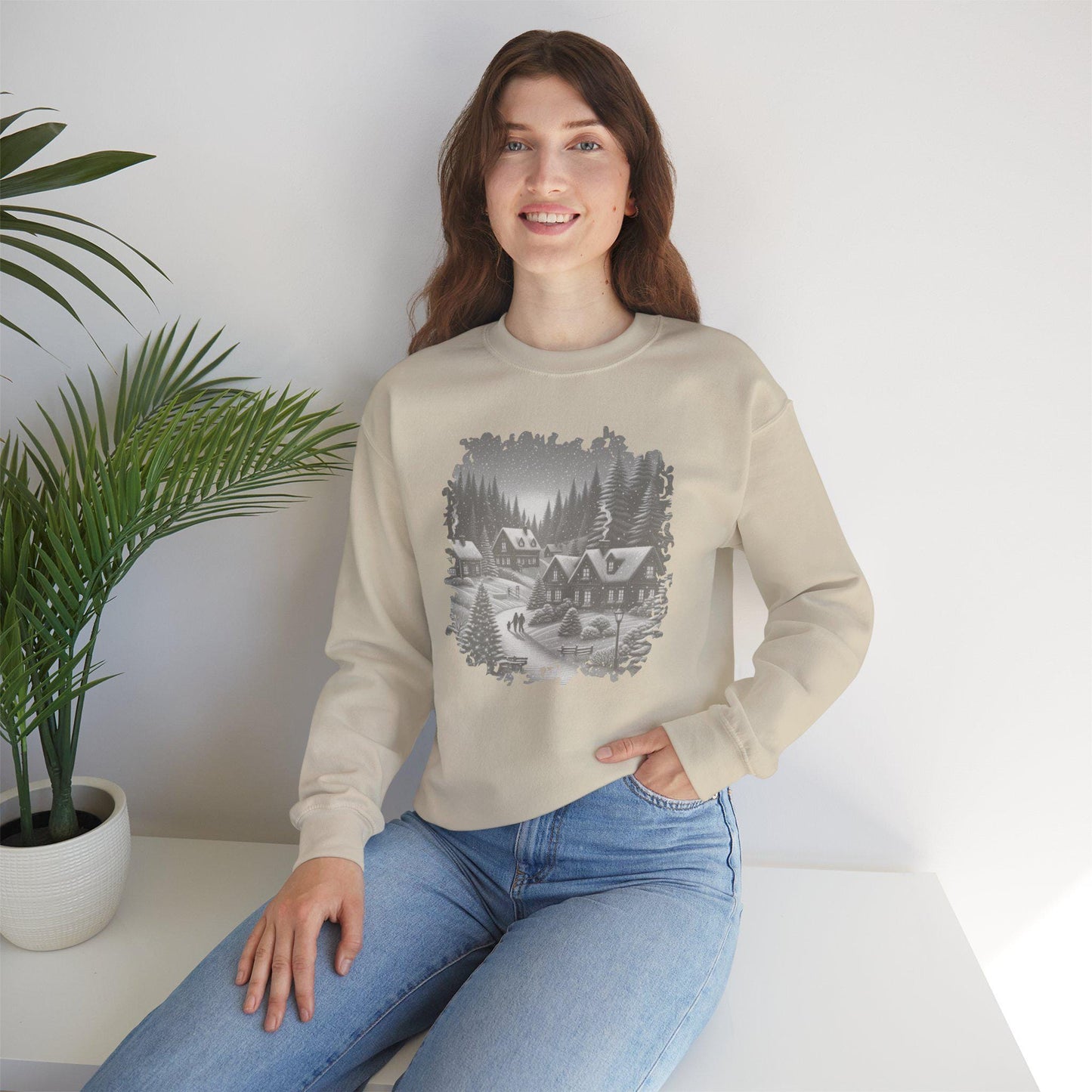Cozy Winter Village Sweatshirt, Winter Vibe,  Gift for Nature Lovers, Holidays, Cozy Homewear, Christmas sweater