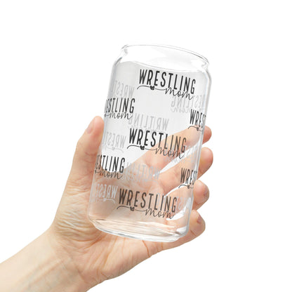 Wrestling Mom Sipper Glass - 16oz | Sports Drinkware, Gift for Moms, Unique Home Decor, Hydration Delight, Personalized Cup