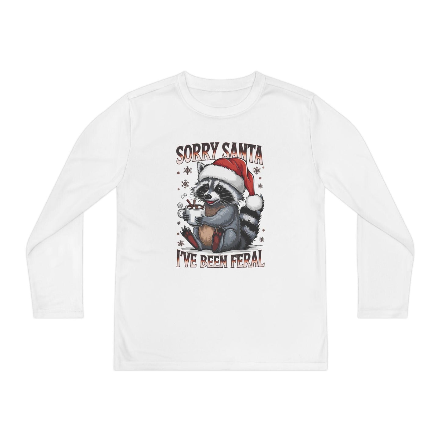 Youth Long Sleeve Holiday Tee - Cute Santa Raccoon, Christmas Gift, Festive Apparel, Youth T-Shirt, Cartoon Design