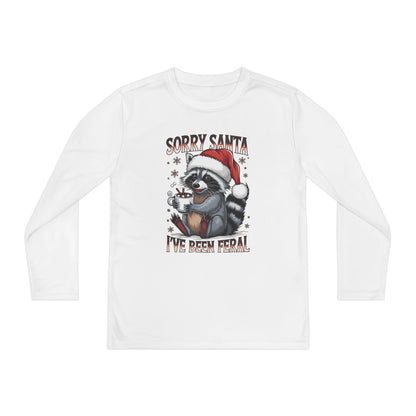 Youth Long Sleeve Holiday Tee - Cute Santa Raccoon, Christmas Gift, Festive Apparel, Youth T-Shirt, Cartoon Design