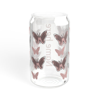 Butterfly Sipper Glass, 16oz, Eco-Friendly Drinkware, Personalized Gifts, Summer Party Accessories, Unique Kitchen Decor, Butterfly Lovers