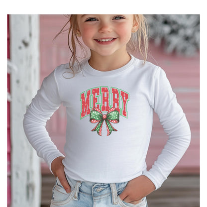 Merry Toddler Long Sleeve Tee - Cute Holiday Shirt for Kids, Christmas Gift, Festive Outfit, Seasonal Playwear, Joyful Celebration Apparel