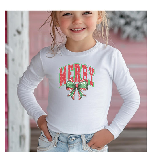 Merry Toddler Long Sleeve Tee - Cute Holiday Shirt for Kids, Christmas Gift, Festive Outfit, Seasonal Playwear, Joyful Celebration Apparel