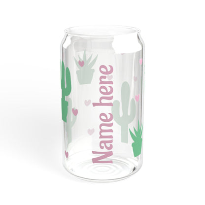 Cactus-Themed Sipper Glass, 16oz | Personalized Drinkware, Cute Tumblers, Eco-Friendly Glass, Gift for Her, Summer Party, western glass
