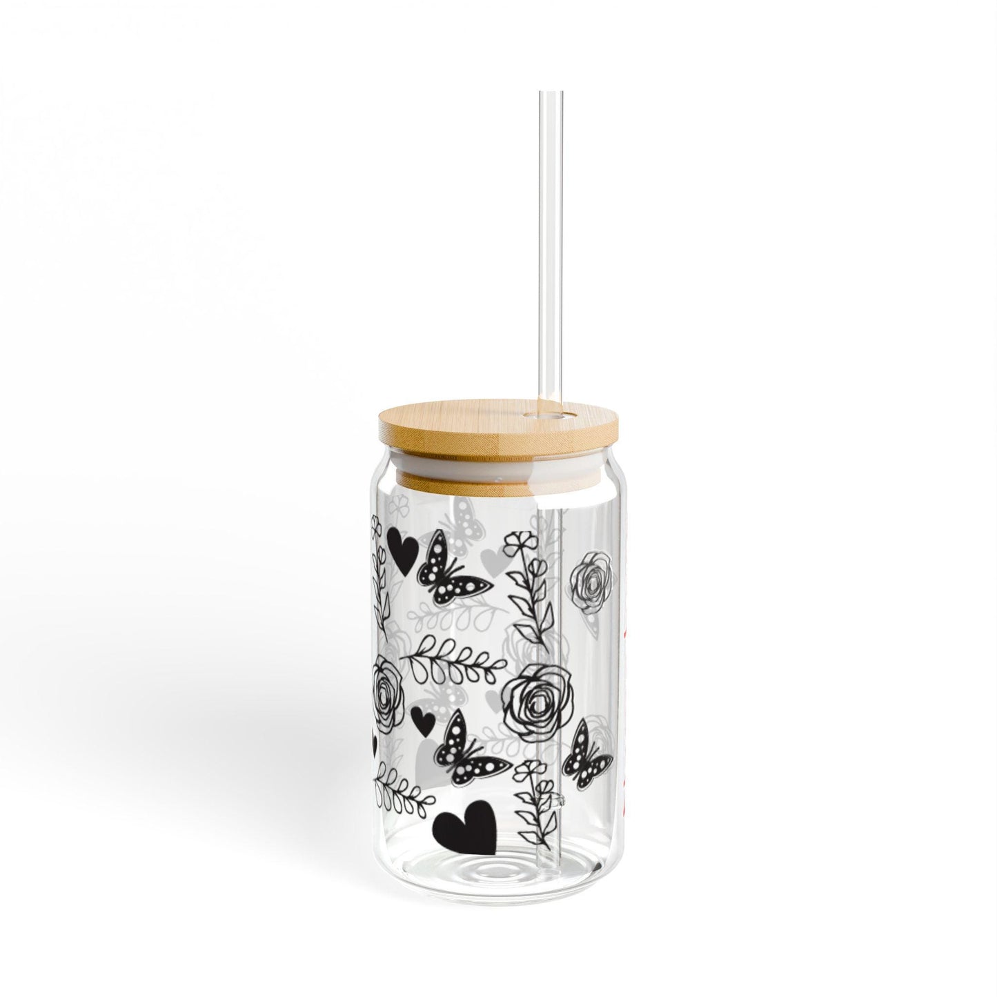 Butterfly, heart and Floral Sipper Glass, Personalized Drinkware, Birthday Gift, Garden Party Favor, Summer Drinks, Stylish Hydration