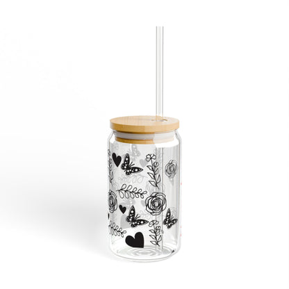 Butterfly, heart and Floral Sipper Glass, Personalized Drinkware, Birthday Gift, Garden Party Favor, Summer Drinks, Stylish Hydration