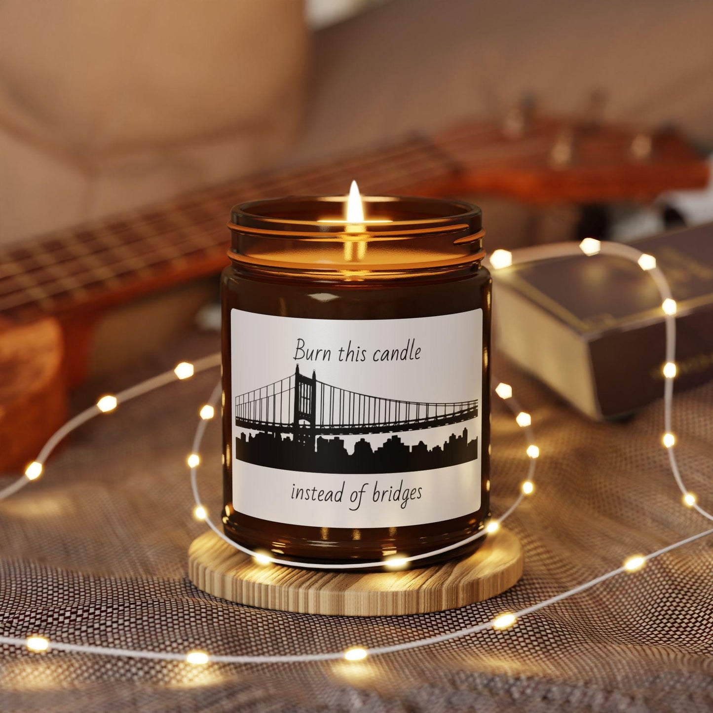 Burn this candle instead of bridges Candle, gag gift, white elephant gift, coworker gift, Scented Soy Candle (Multi-Size, Amber Jar)