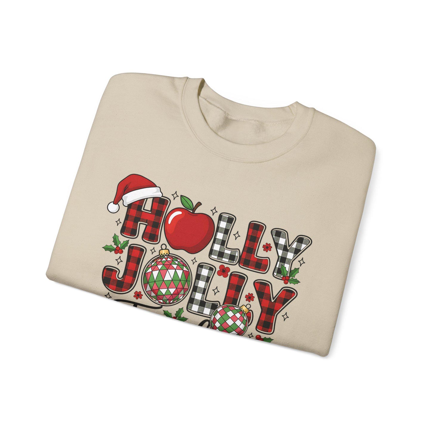 Holly Jolly Teacher Sweatshirt, Christmas Gift, Holiday Apparel, Cozy Crewneck, Eco-Friendly Fashion
