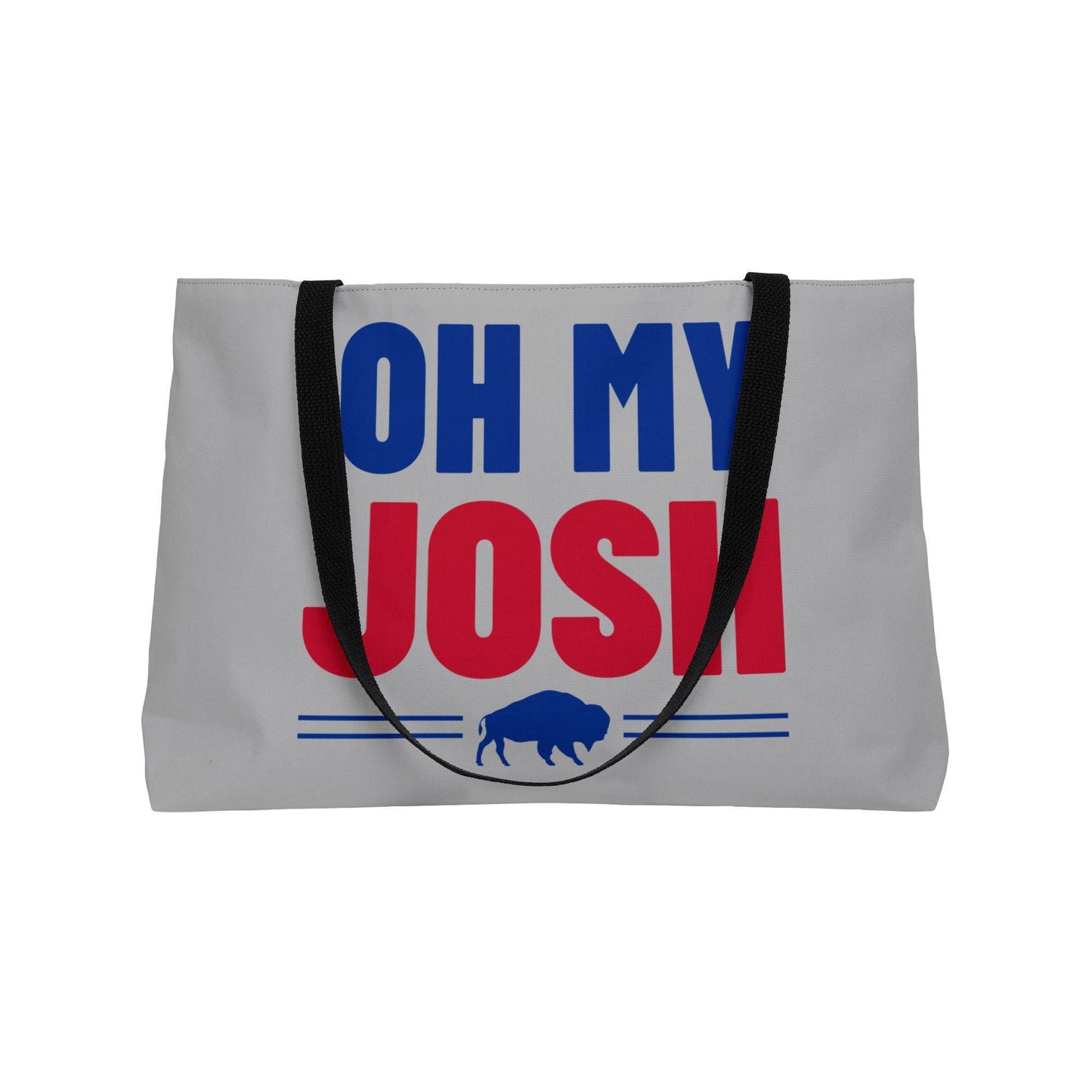 Oh My Josh Tote Bag | Buffalo Graphic, Bold Red & Blue Text