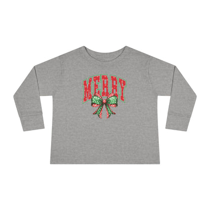 Merry Toddler Long Sleeve Tee - Cute Holiday Shirt for Kids, Christmas Gift, Festive Outfit, Seasonal Playwear, Joyful Celebration Apparel