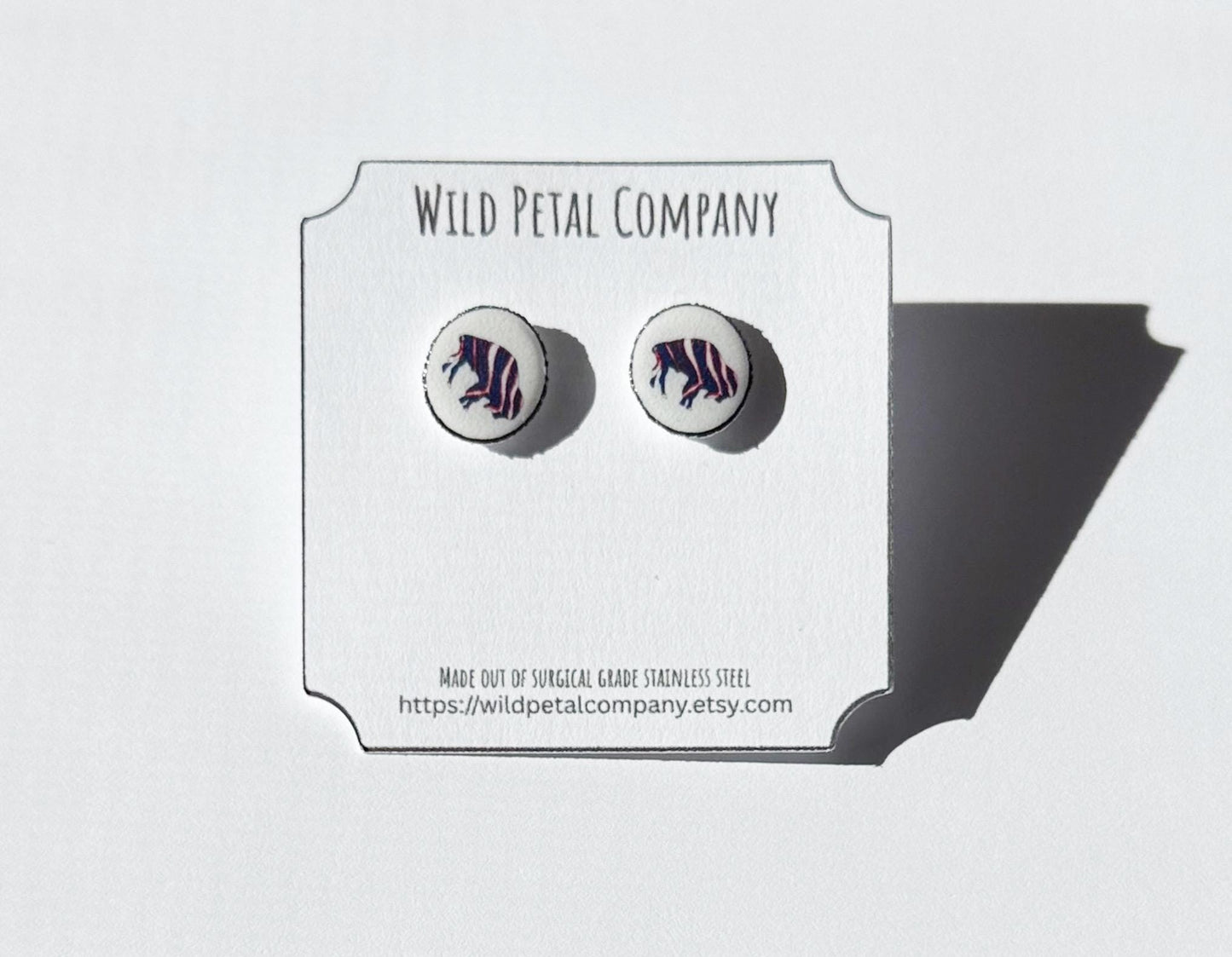 Buffalo Earrings – Red White Blue Studs, Buffalo Jewelry, USA Pride Gift for Her, Buffalo lover earrings, Buffalo fan gear