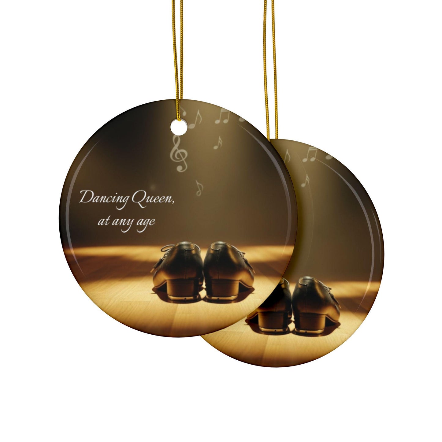 Dancing Queen Tap Shoes Ornament, Ceramic Double-Sided Round Holiday Decor