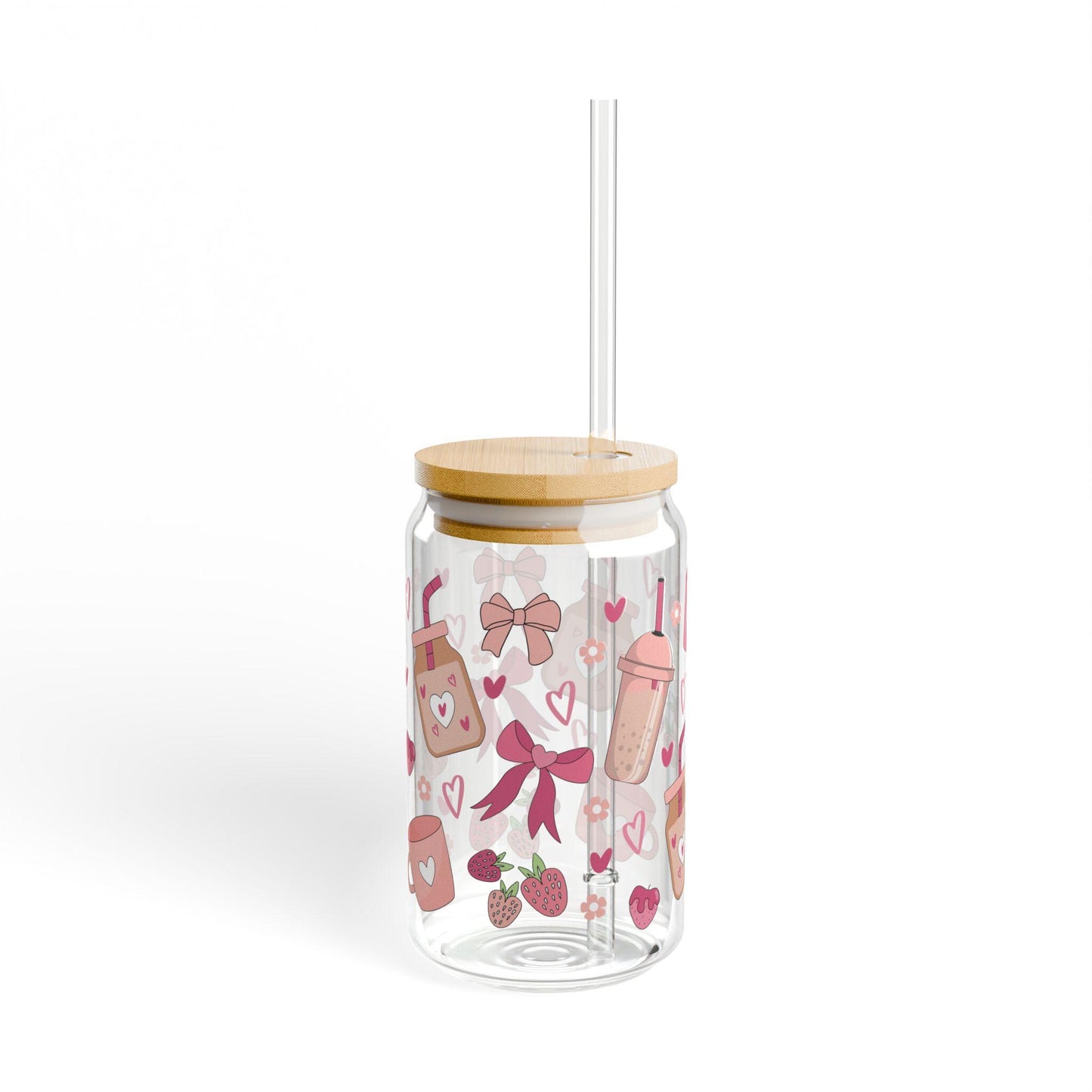 Cute Coffee Theme Sipper Glass with Straw, Perfect for Gifts, Summer Parties, Weddings, Picnics, Kids' Celebrations