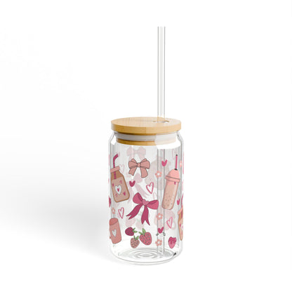 Cute Coffee Theme Sipper Glass with Straw, Perfect for Gifts, Summer Parties, Weddings, Picnics, Kids' Celebrations