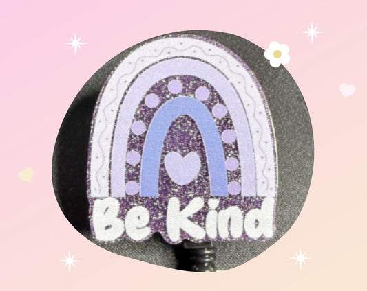 Be Kind Badge Reel, Purple and  Blue Rainbow ID Holder for Nurses, Teachers and Healthcare Workers