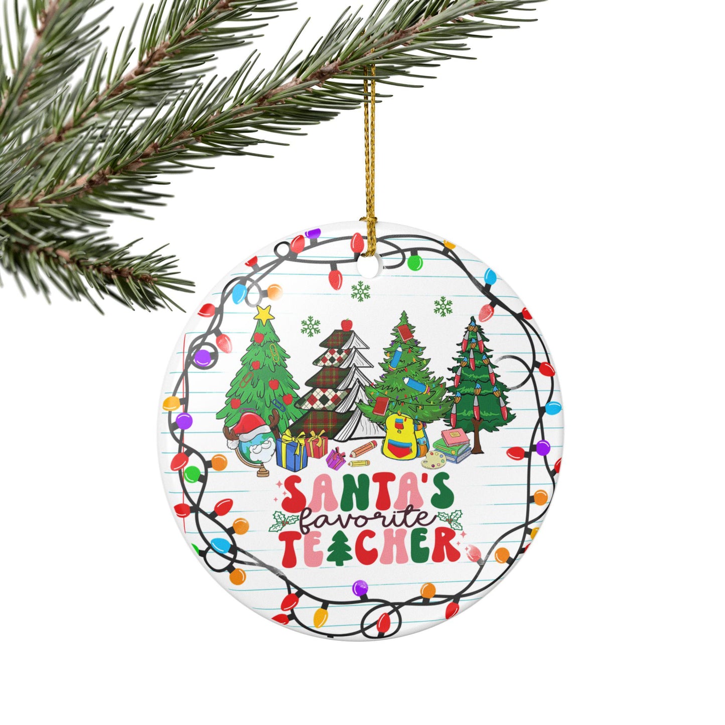 Santa's Favorite Teacher, Ceramic Christmas Ornament, Holiday Gift, Teacher Appreciation Gift, Festive Home Decoration