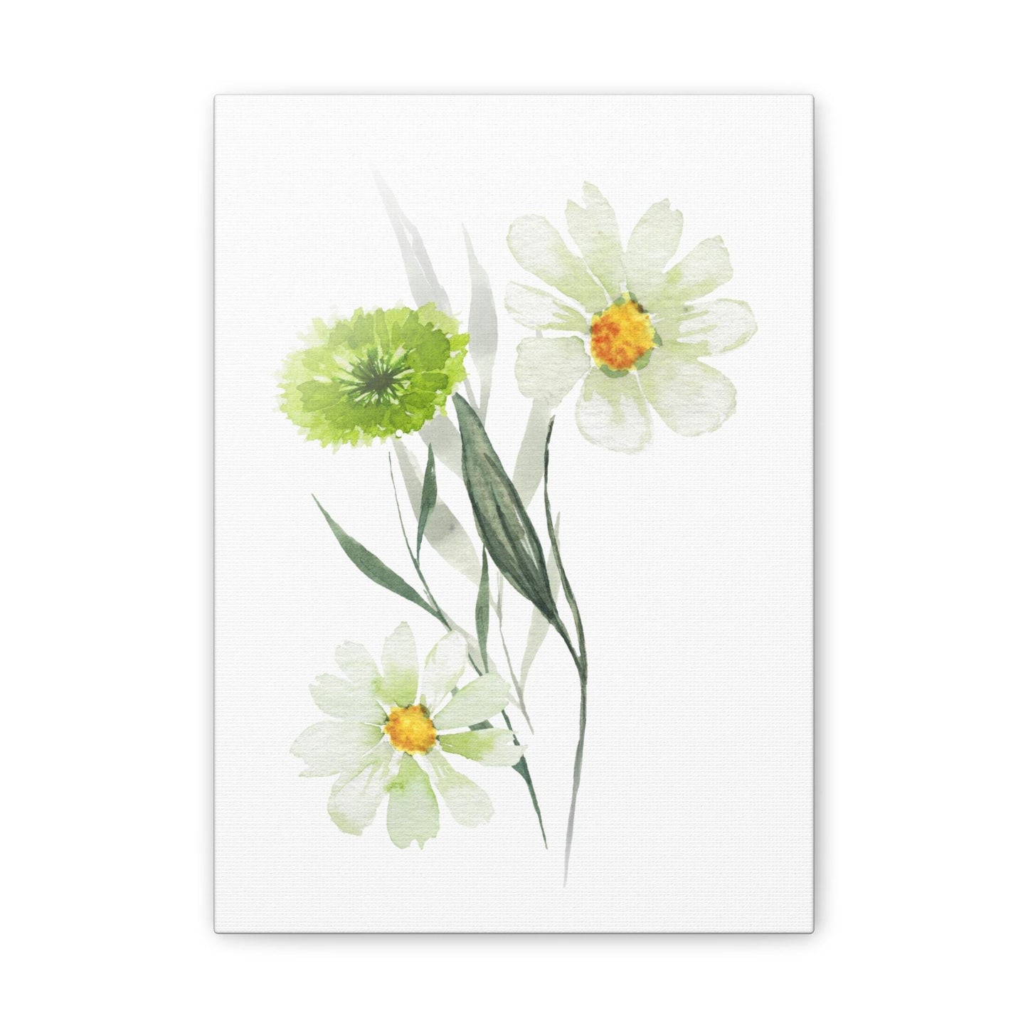 Floral Canvas Art Print, Bright Green & White Flower Wall Decor, Nature-Inspired Home Decoration, Perfect for Gift Giving