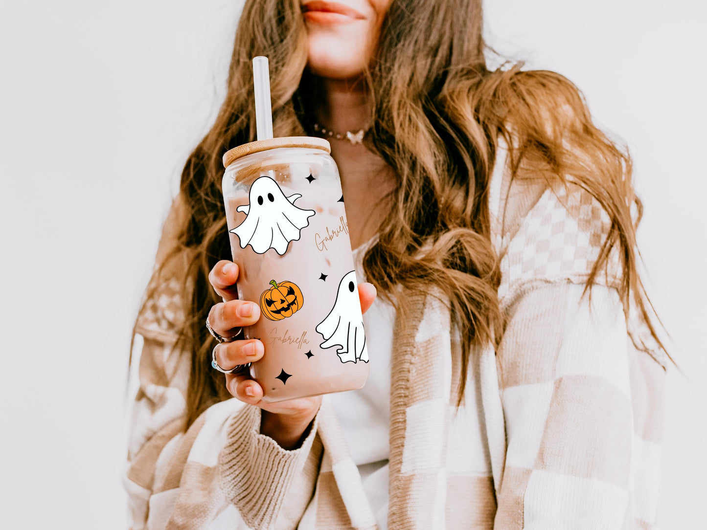 Personalized Halloween Ghost Sipper Glass, 16oz, Ghost Cup, Pumpkin Drinkware, Spooky Beverage Container, Fall Party Decor, Halloween Gift