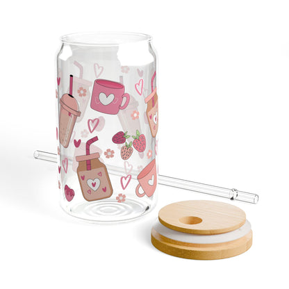 Cute Coffee Theme Sipper Glass with Straw, Perfect for Gifts, Summer Parties, Weddings, Picnics, Kids' Celebrations