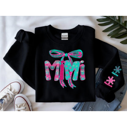 Custom Floral Bow Sweatshirt for Mimi's , Cozy Crewneck, Mother's Day Gift, Birthday Present, Casual Wear, Winter sweater