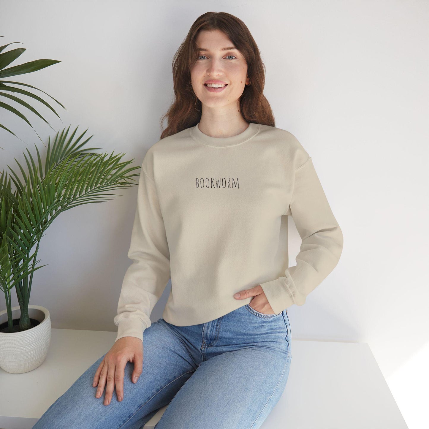 Bookworm embroidered sweatshirt, Perfect for reading lover gift.