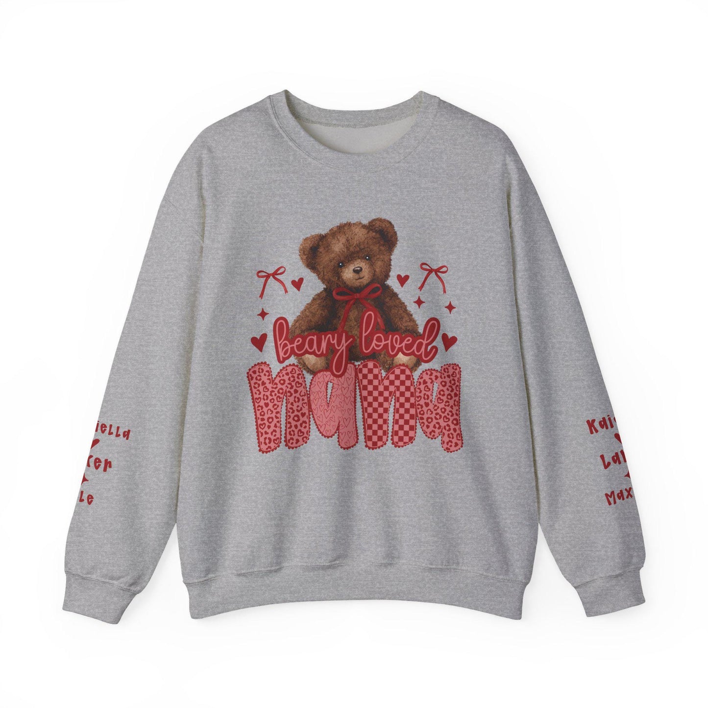 Beary Loved Mama Sweatshirt | Teddy Bear, Heart Pattern, Mama Typography