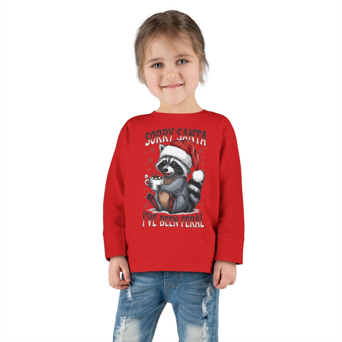 Toddler Long Sleeve Tee, Funny Christmas Tee, Holiday Apparel, Kids' Gift, Cute Santa Shirt, Feral Animal Tee