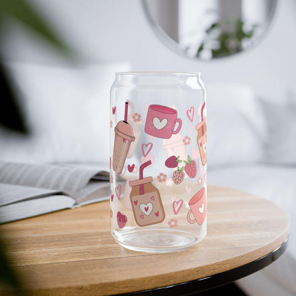 Cute Coffee Theme Sipper Glass with Straw, Perfect for Gifts, Summer Parties, Weddings, Picnics, Kids' Celebrations