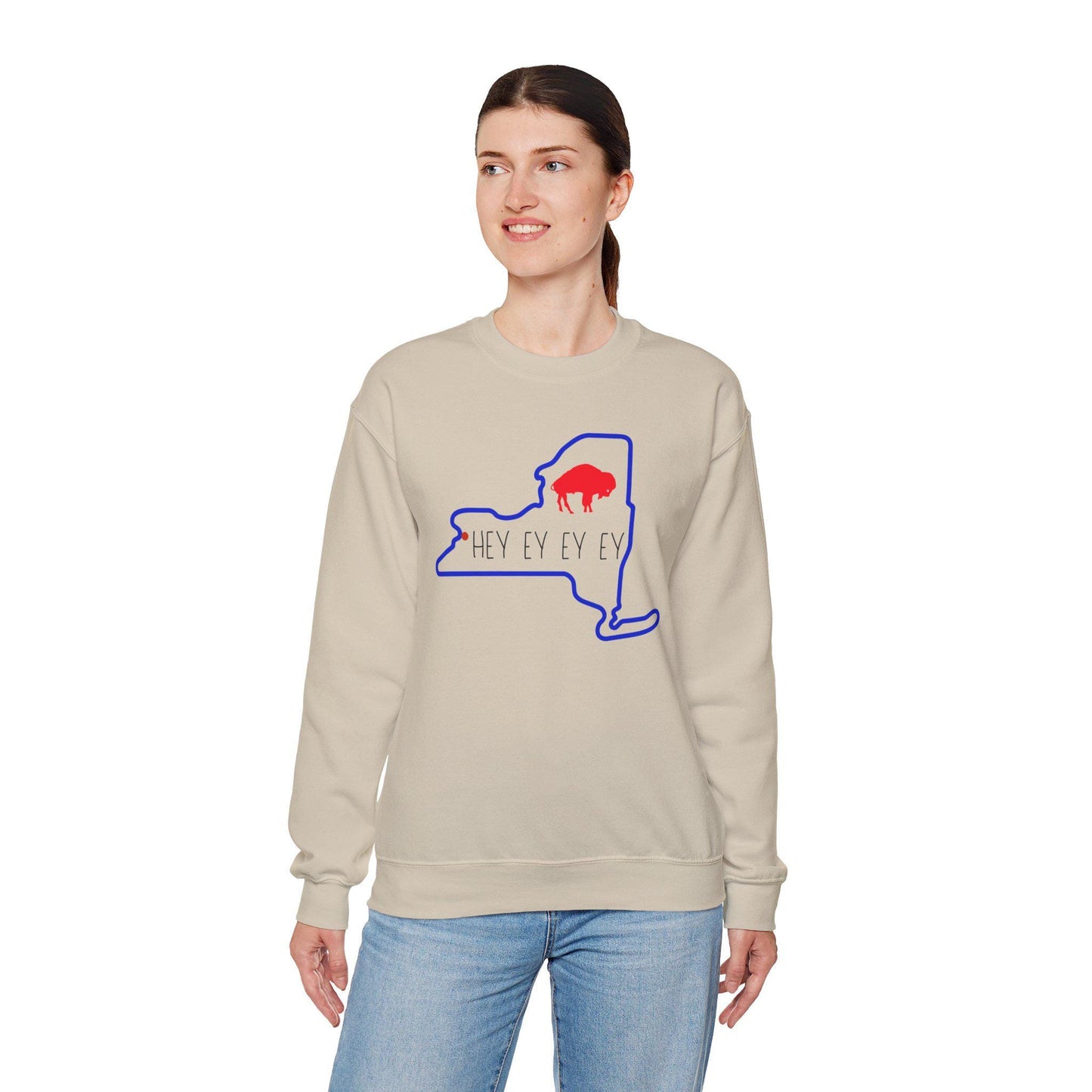 Buffalo, Hey ey ey ey  Crewneck Sweatshirt, Cozy Gift for State Pride, Comfortable Unisex Apparel, Perfect for Fall and Winter, gift