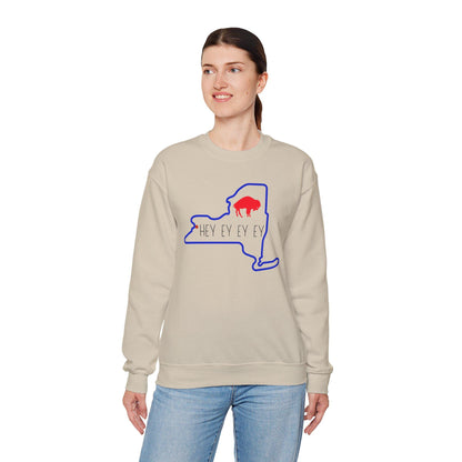 Buffalo, Hey ey ey ey  Crewneck Sweatshirt, Cozy Gift for State Pride, Comfortable Unisex Apparel, Perfect for Fall and Winter, gift