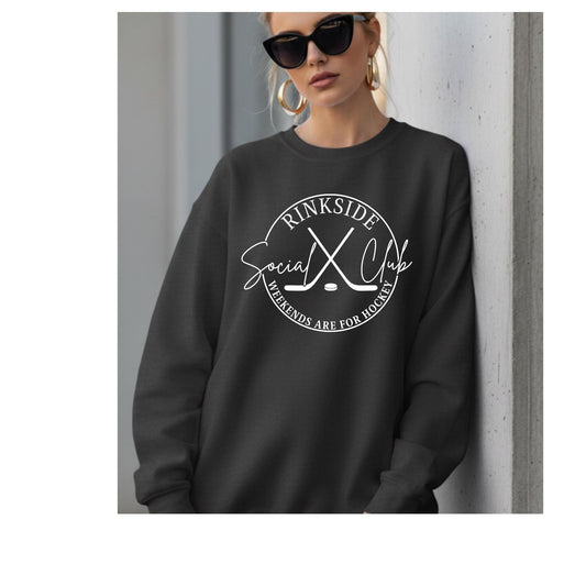 Rinkside Social Club Crewneck Sweatshirt, Cozy Hockey Sweatshirt, Unisex Warmth, Weekend Vibes, Perfect Hockey Gift, Hockey mom gift