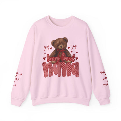 Beary Loved Mama Sweatshirt | Teddy Bear, Heart Pattern, Mama Typography
