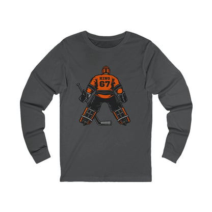 Personalized Hockey Goalie Long Sleeve Tee, Unisex Hockey Shirt, Perfect for Sports Fans, Gift for Athletes, Casual Wear for Events