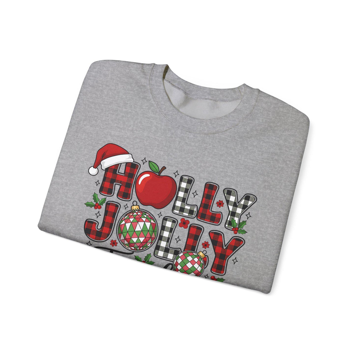 Holly Jolly Teacher Sweatshirt, Christmas Gift, Holiday Apparel, Cozy Crewneck, Eco-Friendly Fashion
