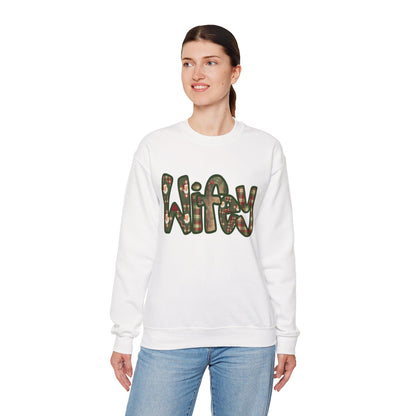 Cozy Wifey Sweatshirt, Faux embroidery, Perfect for Mom, Casual Style, Comfortable Crewneck, Holiday Apparel, Trendy Fashion