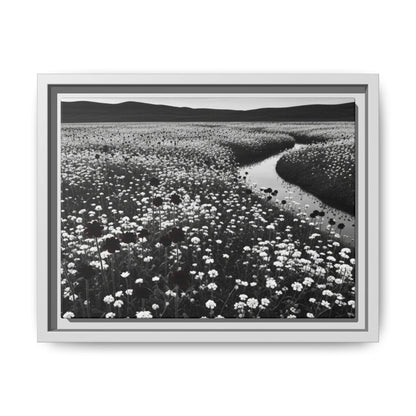 Framed Floral Landscape Canvas Print: Black and White Nature Decor