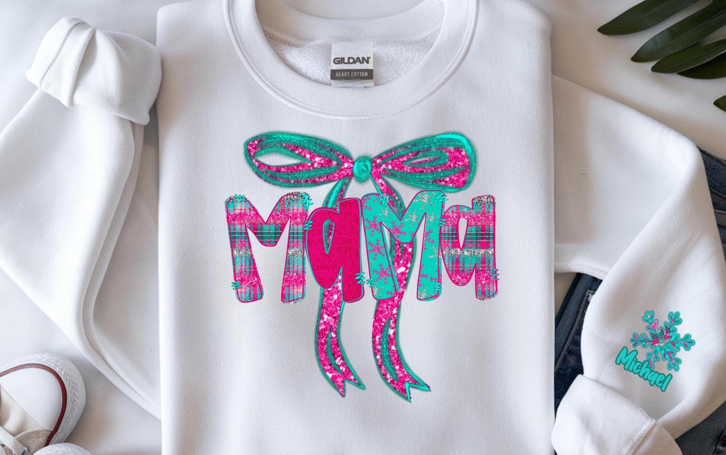 Custom Bow Sweatshirt for Moms, Cozy Crewneck, Mother's Day Gift, Birthday Present, Casual Wear