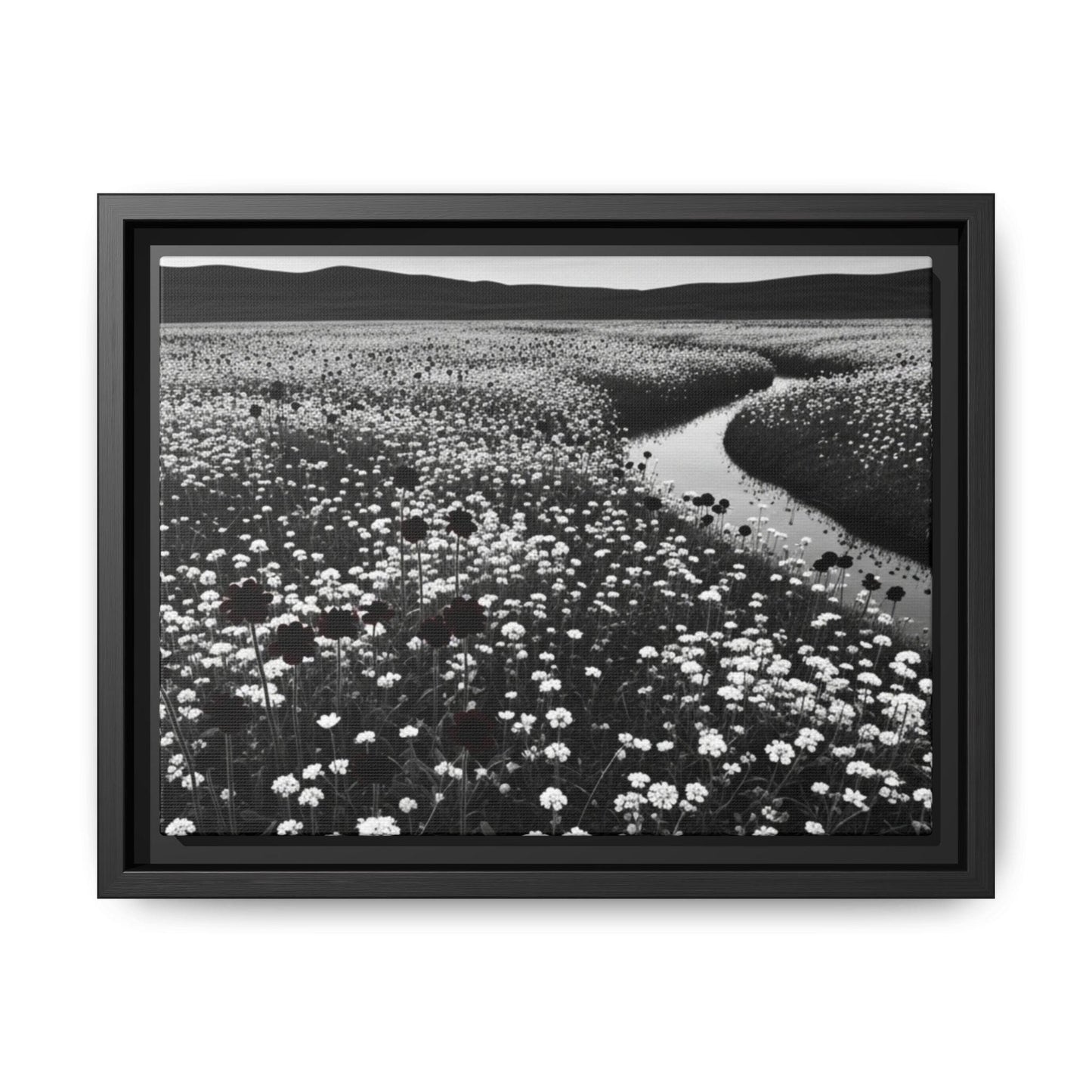 Framed Floral Landscape Canvas Print: Black and White Nature Decor