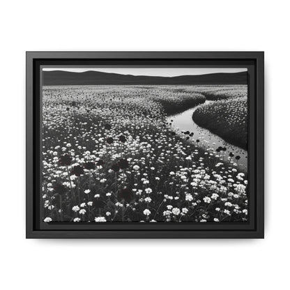 Framed Floral Landscape Canvas Print: Black and White Nature Decor