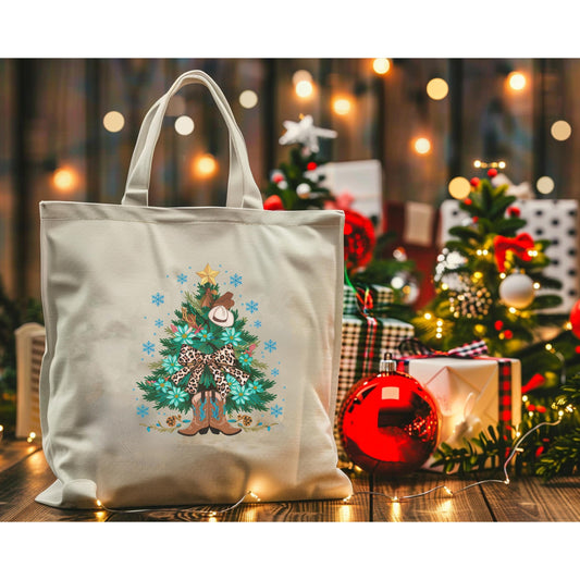 Christmas Tree Cotton Canvas Tote Bag: Festive Holiday Shopping Bag